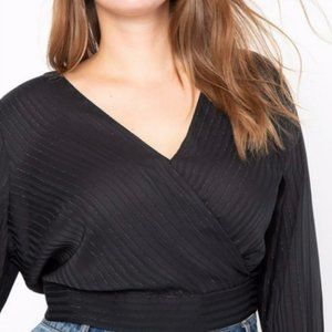 Eloquii Black Striped Faux Wrap Blouse Top (18)